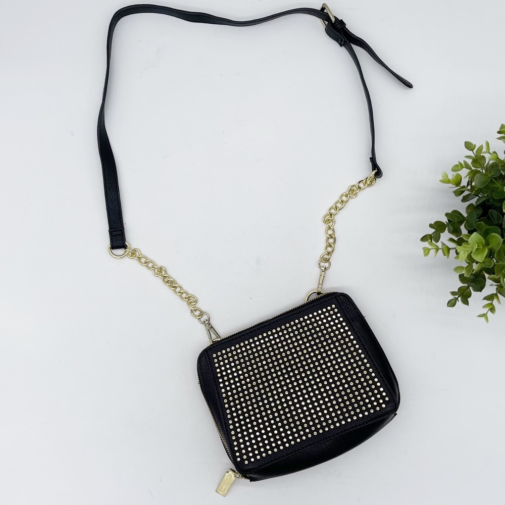 STEVE MADDEN Gold Studded Faux Leather Zip Around Crossbody Wallet Bag
